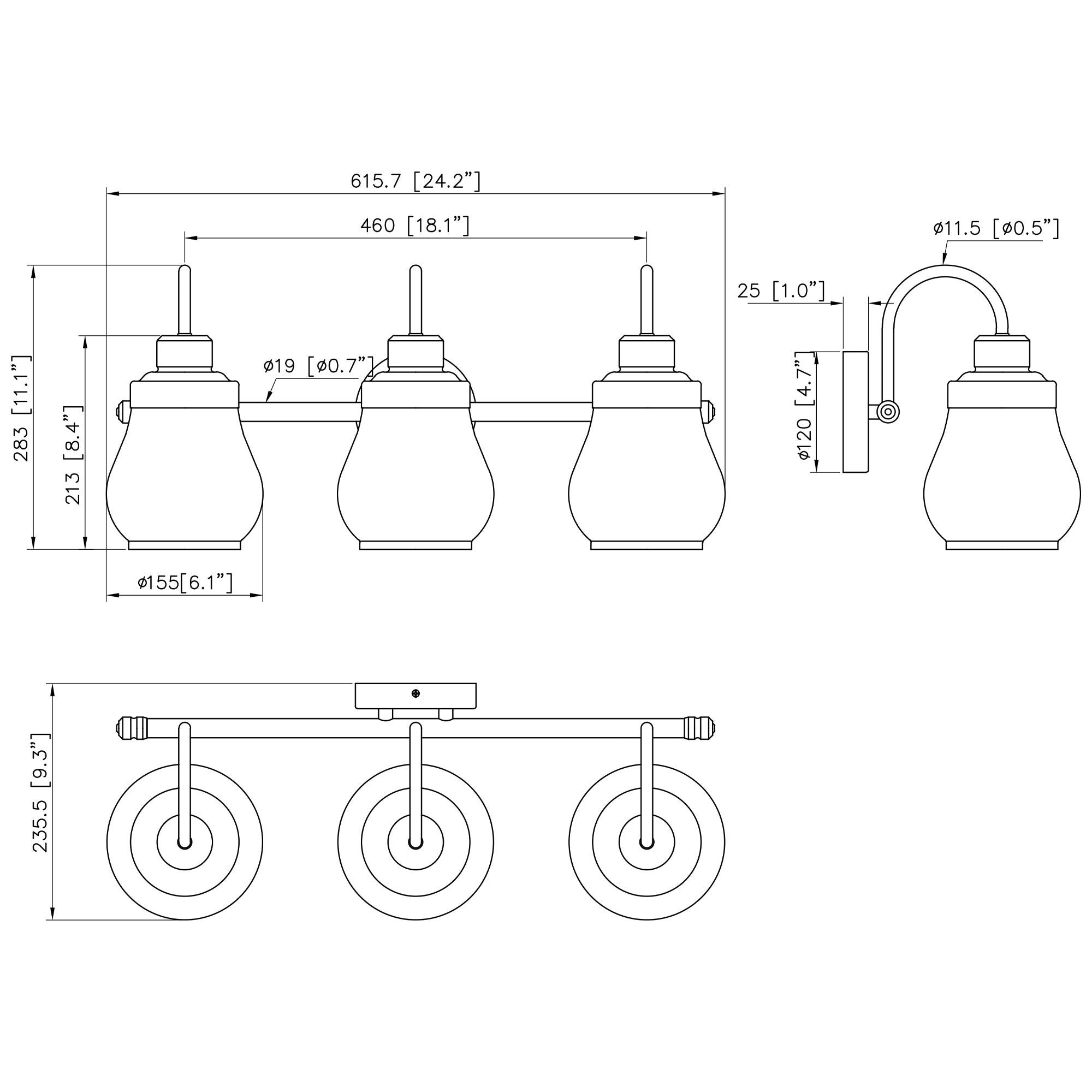 24Inch 3-Light Dimmable LED Vanity Light WL0005