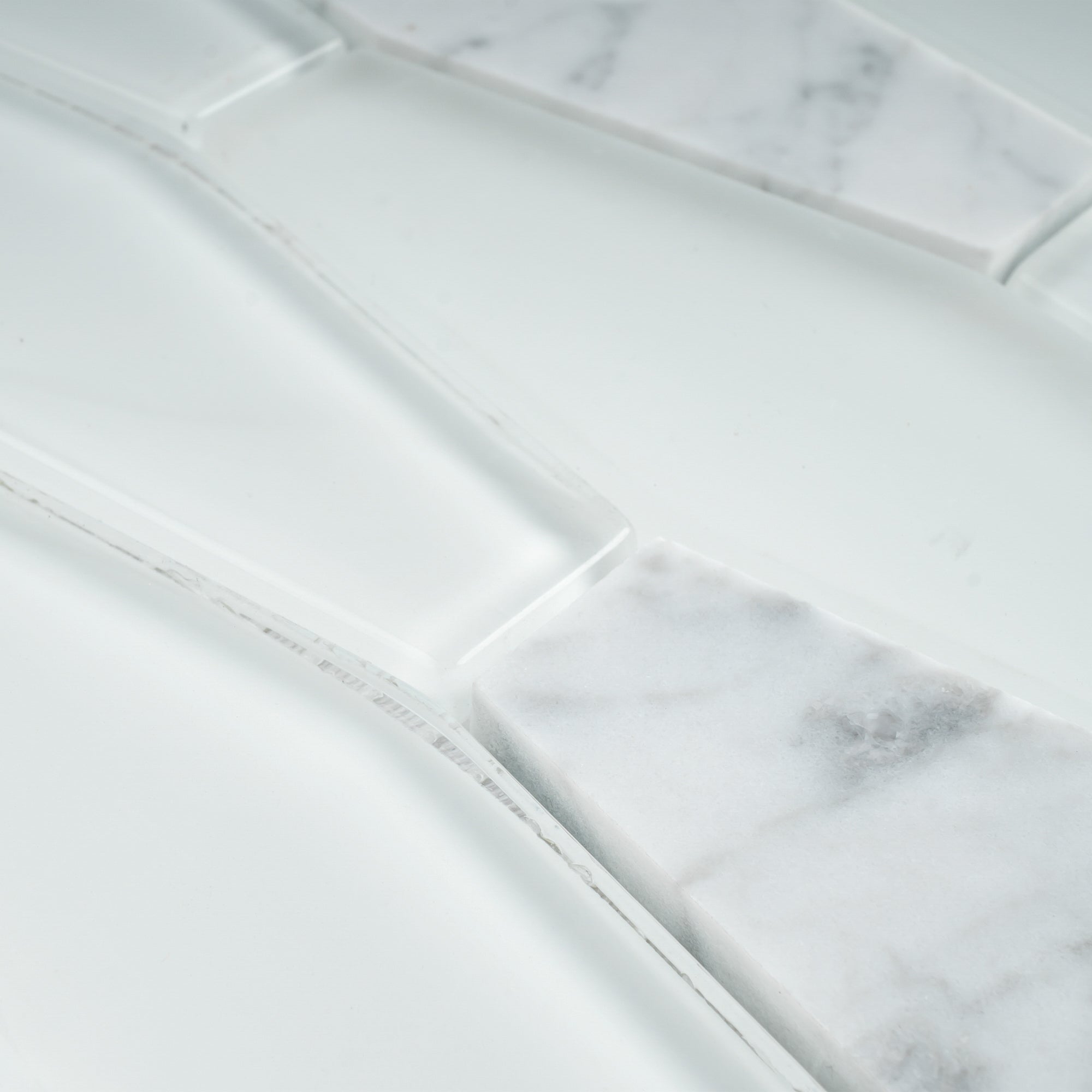 White Carrara Marble and White Glass Clipped Diamond Mosaic Tile