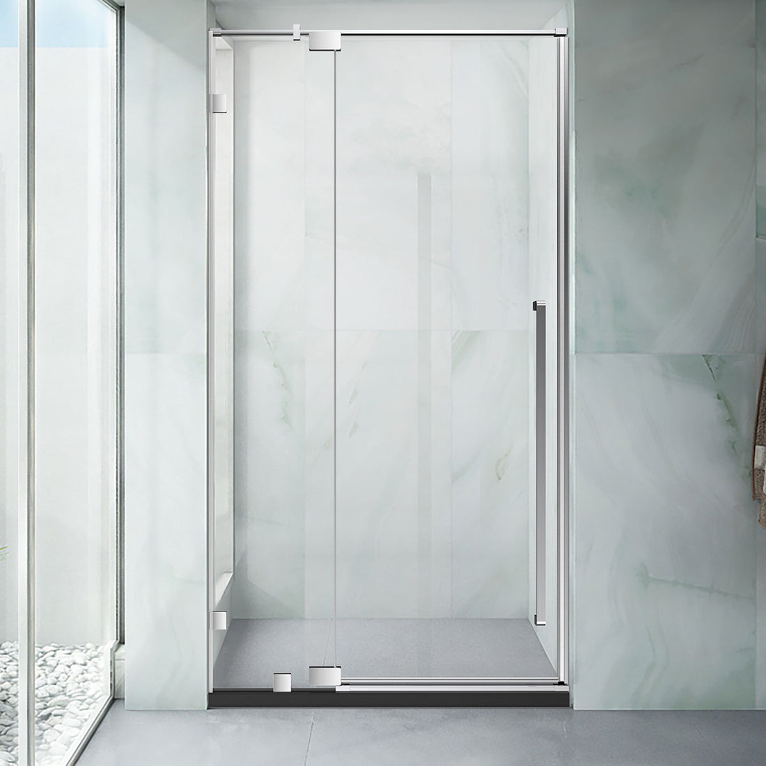 AH01 48in W. x 76in H. 3/8'' Frameless Hinged Shower Door