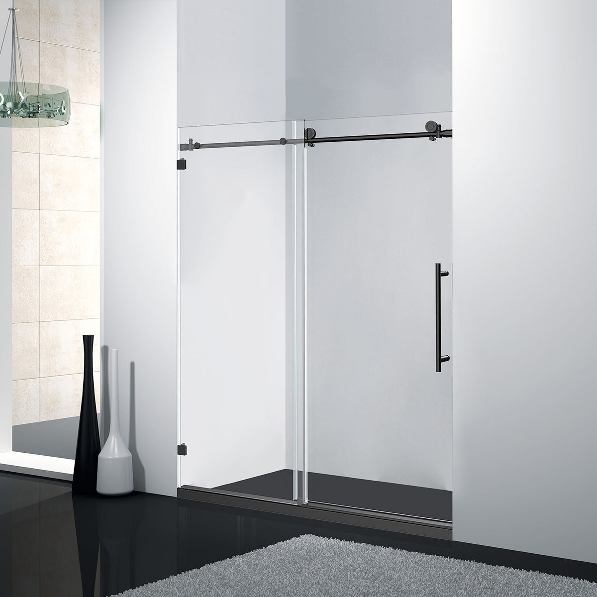 BR01 54in W. x 76in H. 3/8'' Frameless Single Sliding Shower Door