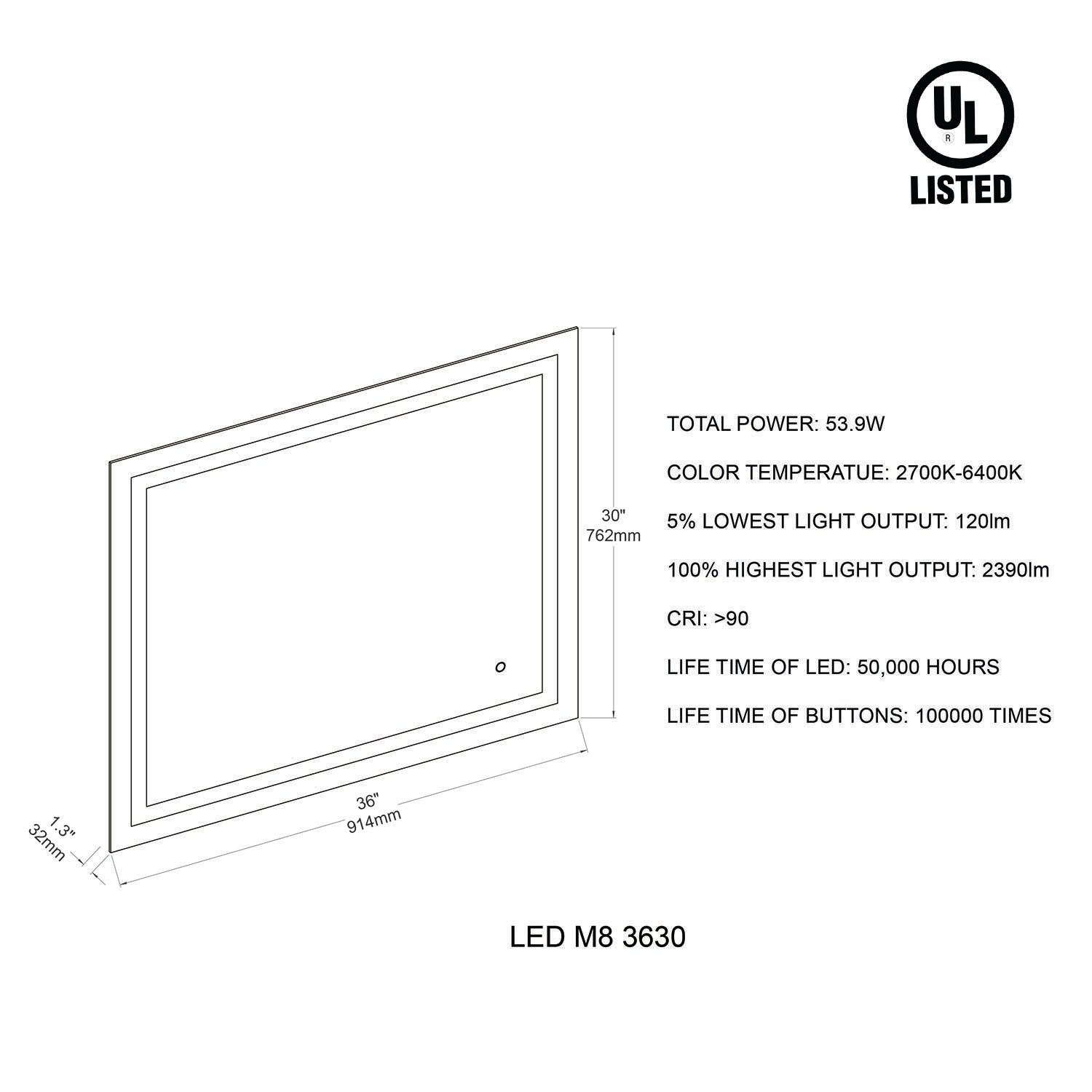 Lyra 36 x 30 Inch LED Mirror