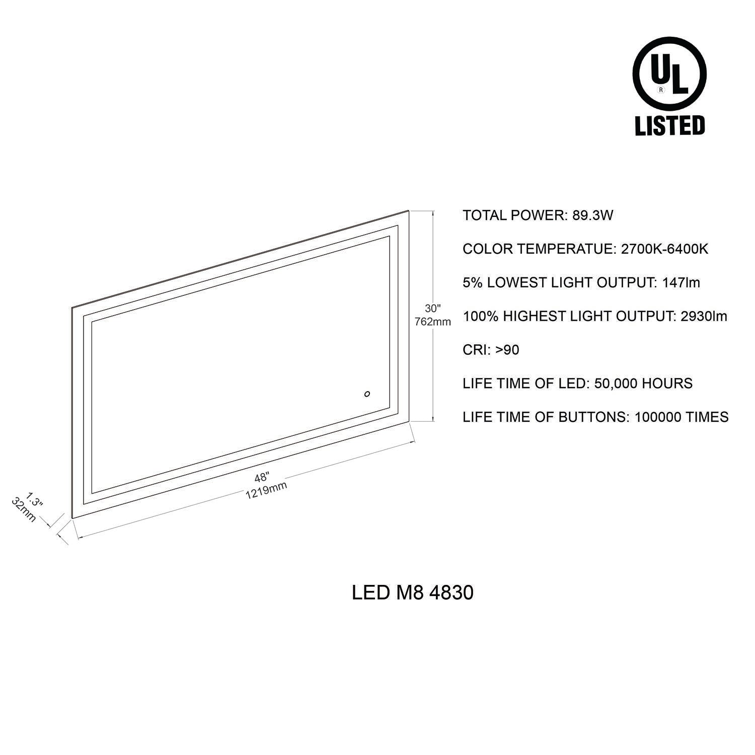 Lyra 48 x 30 Inch LED Mirror